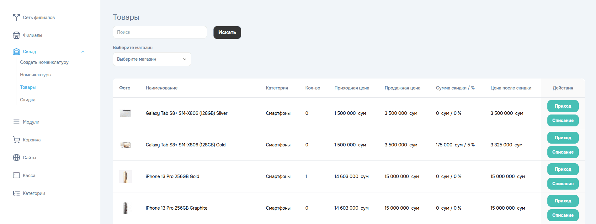 Список номенклатуры